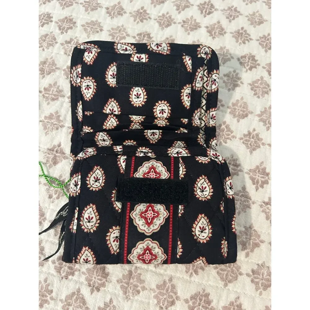 NWT Vera Bradley Pocket Trifold Classic Black Red Wallet Quilted Velcro Closure